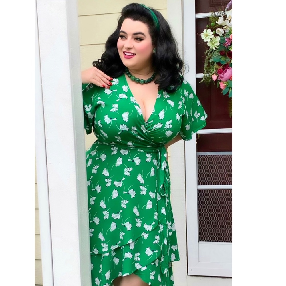 Eloquii Green Wrap Dress Layered Skirt Size 18